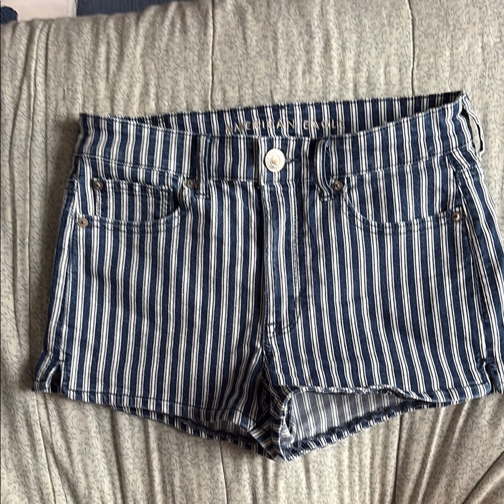 American Eagle Outfitters Striped Blue and White Jean Shorts